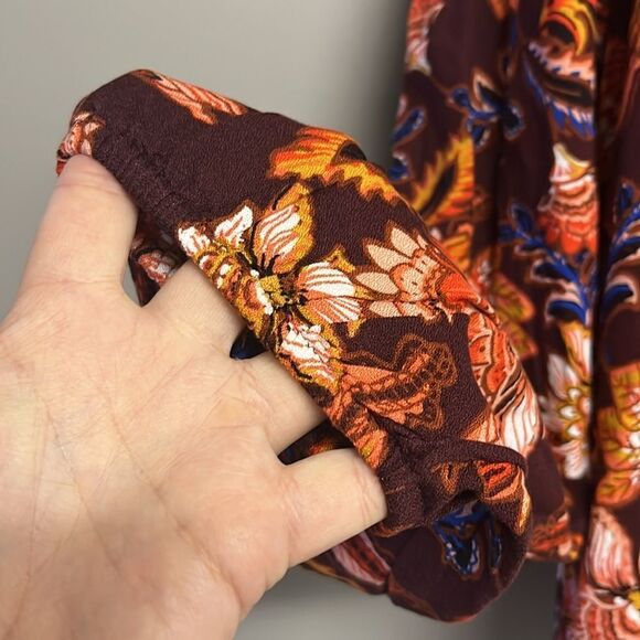 Old Navy Autumn Fall V Neck Long Sleeve Flowy Boho Rayon Blouse- Medium - Picture 5 of 13